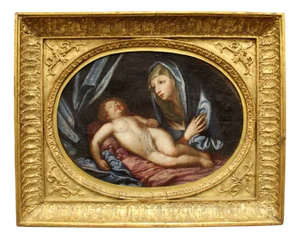 Madonna adoring the Sleeping Child, 1800s, Oil on Canvas, Framed