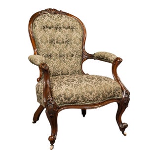 1840s Antique Victorian English Walnut Salon Chair For Sale