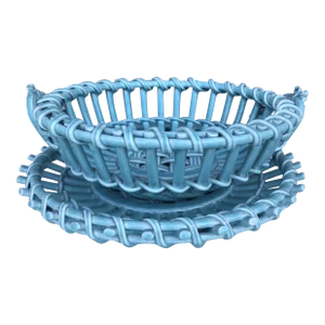 Aqua Majolica Basket With Plate Sarreguemines Circa 1930