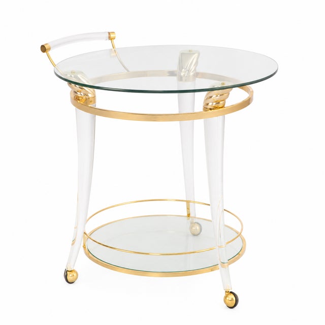 Maison Charles Vintage Bar Trolley in Brass and Glass by Maison Charles for Maison Charles, 1970s For Sale - Image 4 of 4