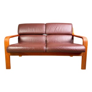 Mid-Century 2-Seater Sofa in Teak and Leather from L. Olsen & Søn For Sale