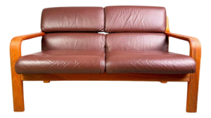 Mid-Century 2-Seater Sofa in Teak and Leather from L. Olsen & Søn