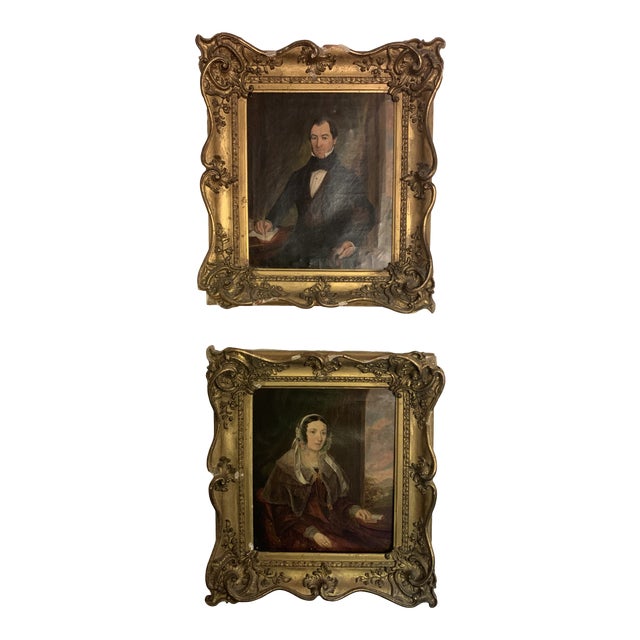 Early 19th Century English School Portraits on Canvas - a Pair For Sale