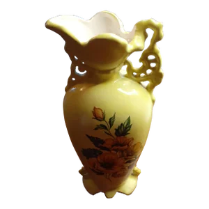1980s Yellow Floral Majolica Vase Made in Mexico