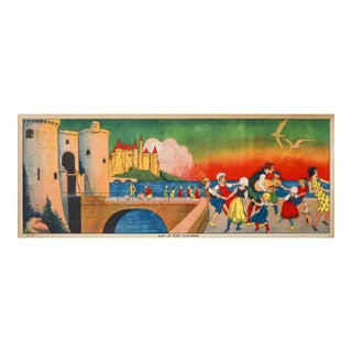 1930s French Art Deco Travel Poster, Sur Le Pont d'Avignon (On the Bridge to Avignon) For Sale