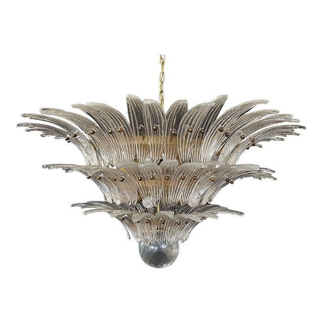 Murano Palmette Ceiling Light on Three Levels, 104 Trasparent Glasses For Sale