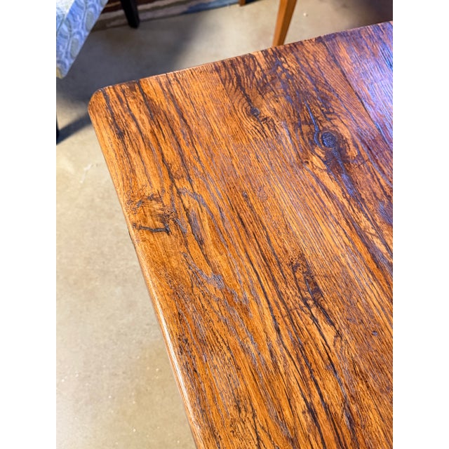Antique 19th Century European Oak Box Table With Trestle Base and Sliding Storage Compartment For Sale - Image 9 of 10