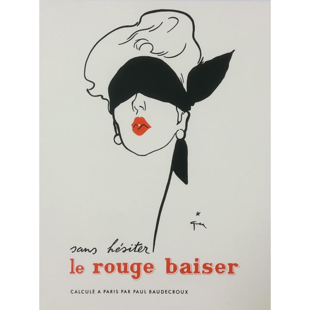 Original Vintage Le Rouge Baiser Offset Lithograph Poster Linen Backed on Canvas by René Gruau, 1970s For Sale - Image 18 of 18