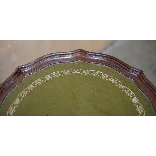 Hardwood, Green Leather & Gold Leaf Inlay Tripod Side Table For Sale - Image 13 of 16