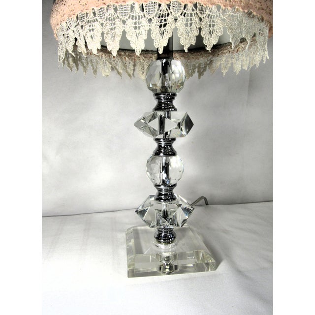Glass Vintage Glass Ball Lamp + Shabby Chic Shade For Sale - Image 7 of 15