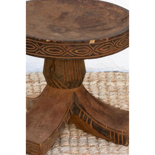 African Vintage African Igbo Round Tripod Stool For Sale - Image 3 of 10