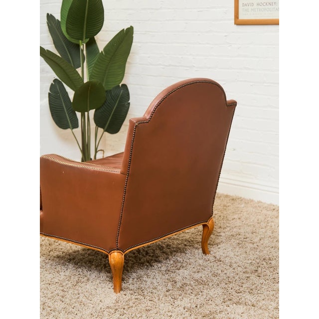 Mid-Century Modern Mid 20th Century Traditional Leather Bergère Armchair With Nailhead Trim For Sale - Image 3 of 12