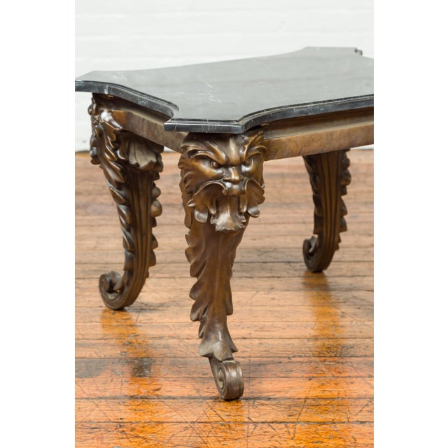 Mid 20th Century Bronze Side Table with Mythological Figures & Black Marble Top For Sale - Image 9 of 12