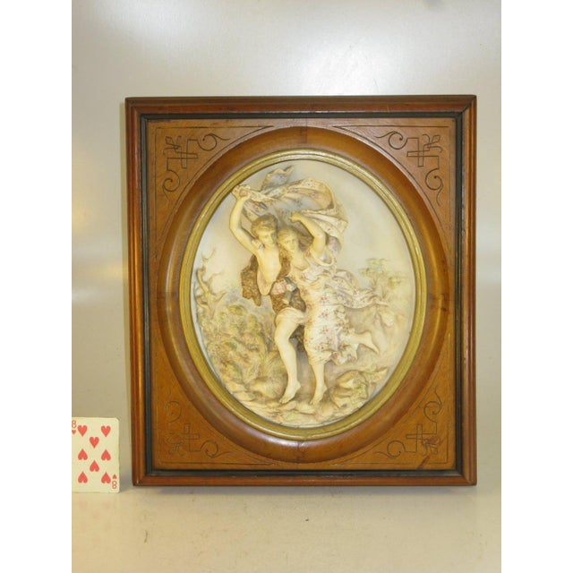 Antique Porcelain Plaque, "The Storm" (La Tempête) After: French Artist Pierre Auguste Cot, Walnut Frame, European Figurine For Sale - Image 12 of 12