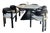 Conan Round Marble Top Black Dining Table Set for 6 with Black and White Chairs For Sale
