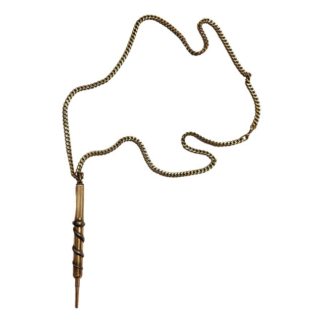 1970s 18k Gold Plate Pendant Fairchild Serpent Pencil W/ Curb Link Chain Necklace For Sale