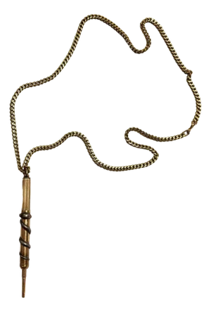 1970s 18k Gold Plate Pendant Fairchild Serpent Pencil W/ Curb Link Chain Necklace