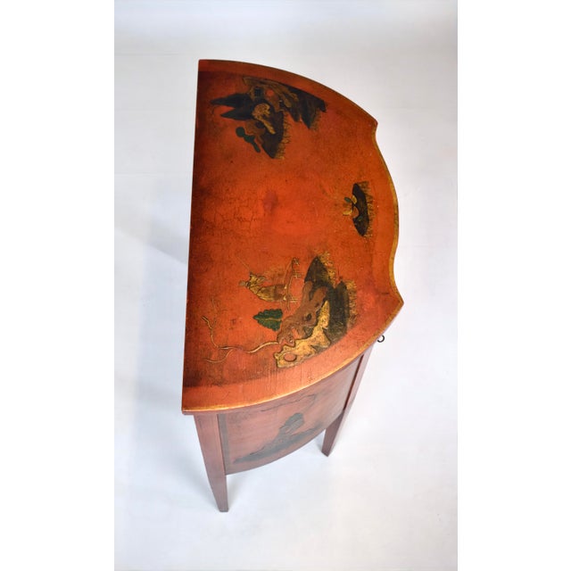 Red Georgian Chinoiserie Red Lacquered Demi-Lune Cabinet For Sale - Image 8 of 16