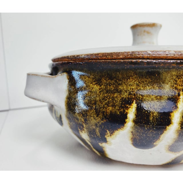 Ceramic Studio Pottery Bowl With Lid in Greige For Sale - Image 7 of 13