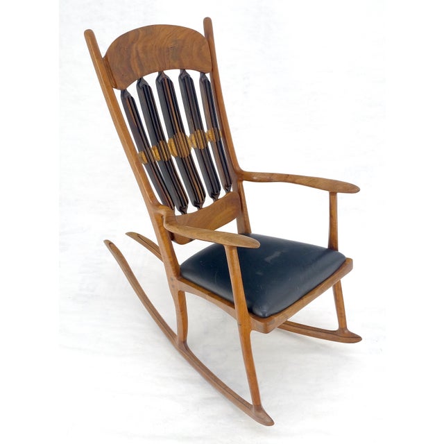 Artist Signed Studio Made Solid Oiled Walnut Arm Rocking Chair MINT For Sale - Image 4 of 18