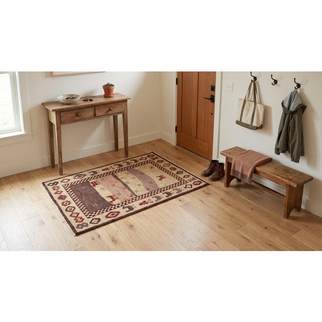 Textile 6x9 Ivory Hand-Knotted Wool Animal Silhouette Landscape Traditional Carpet Rug For Sale - Image 7 of 12