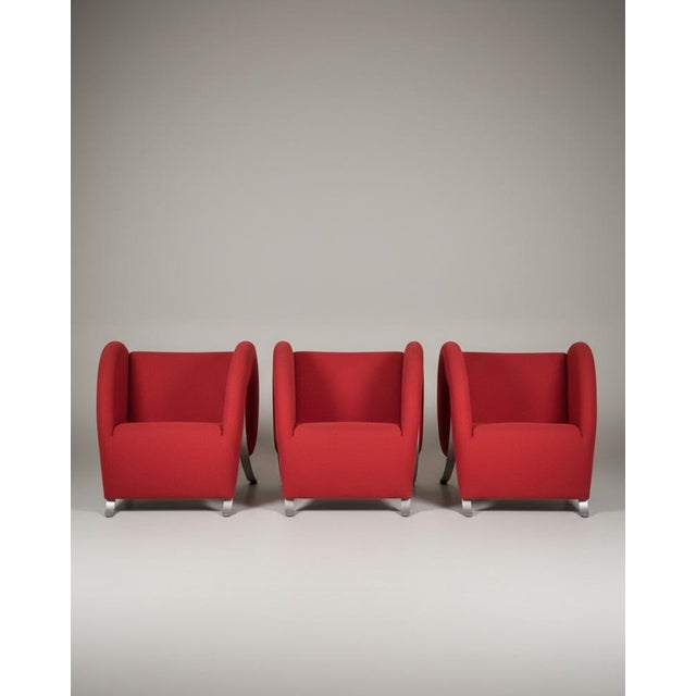 Virgola Red Chairs by Yaacov Kaufmann for Arflex, 1991, Set of 3 For Sale - Image 6 of 13