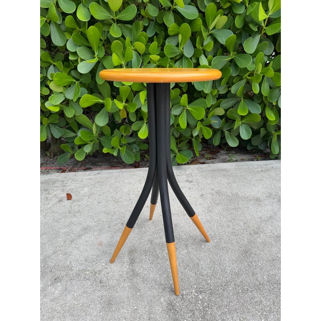Vintage Sculptural Four-Prong Drink Table in Hardwood and Black Metal For Sale - Image 4 of 12