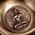 Metal Vintage Tibetan Singing Bowl With Wooden Mallet & Script For Sale - Image 7 of 9