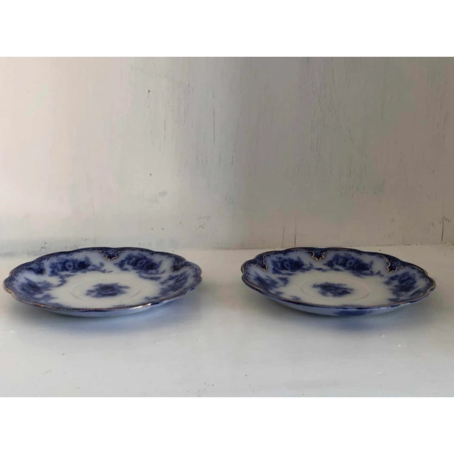 19th Century Grindley Flow Blue With Gilt Florida Pattern Small Plates - a Pair For Sale - Image 5 of 13