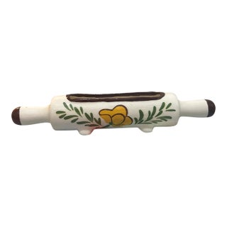 Vintage Hand-Painted Ceramic Rolling Pin Planter & Recipe Holder – Floral Kitchen Decor For Sale