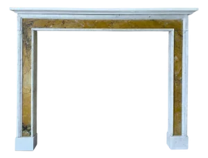 English Queen Anne Style White and Siena Marble Fireplace Mantel