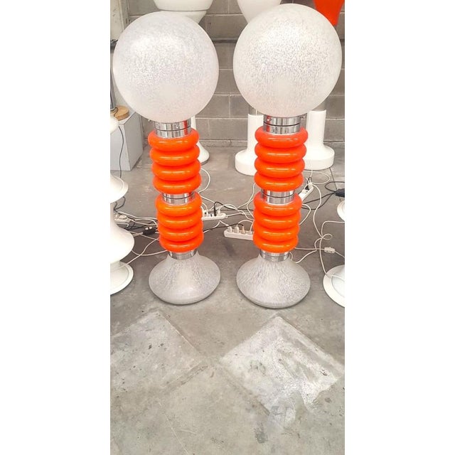 Vintage Italian Space Age Orange Glass Floor Lamps, Set of 2 For Sale - Image 4 of 6