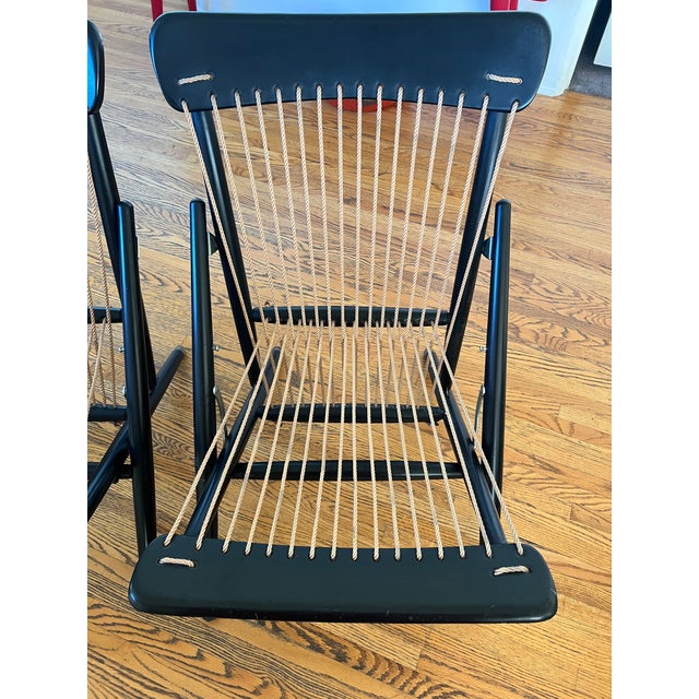 Striking rope chairs by Maruni Mokko c.1950s, Japan. This pair of original pieces features a rope seat and back with the...