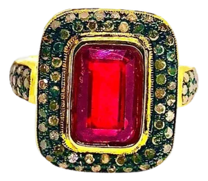 Bochic “Capri” Vintage Ruby & Natural Diamonds Ring Set In 18K Gold & Silver