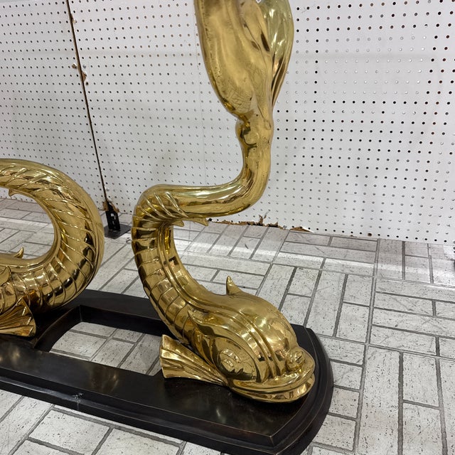 Neoclassical 1970s Sculptural Italian Bronze Brass Koi Fish Console Table For Sale - Image 3 of 9