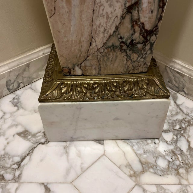 French Antique Marble Pedestal With Ornate Bronze Motifs For Sale - Image 4 of 10