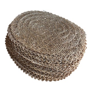 Vintage Mid Century Modern Handwoven Raffia Placemats Oval Scalloped Edge Boho Coastal Set of 16 For Sale