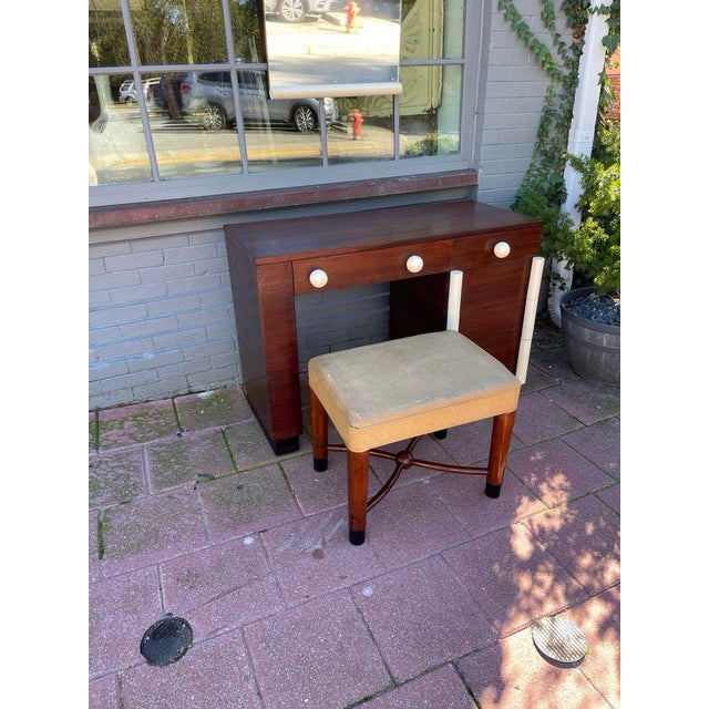 Gilbert Rohde Vanity With Original Stool and Mirror For Sale - Image 11 of 12