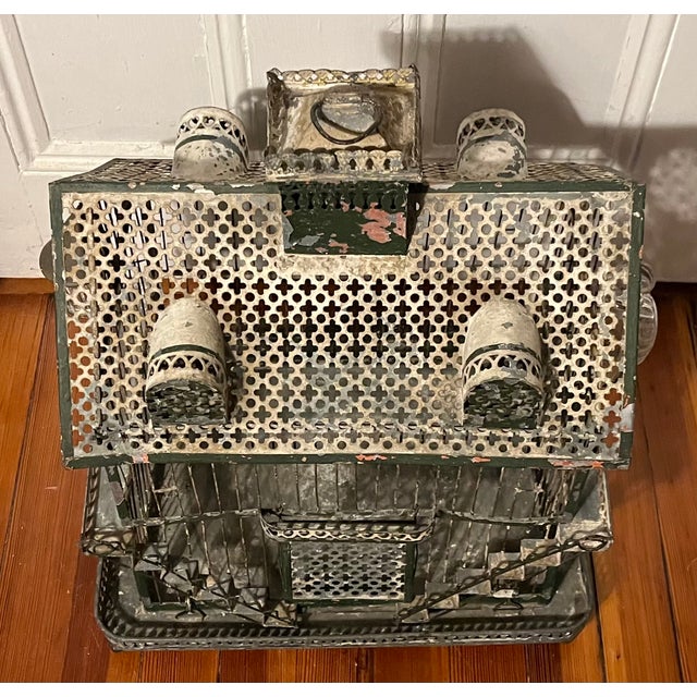 Antique 19th Century French Tole & Wire Victorian House Form Bird Cage For Sale - Image 14 of 15