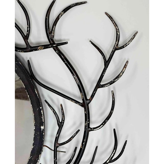 Mid 20th Century Vintage Round Mirrors With Iron Branch Frames - A Pair For Sale - Image 5 of 8