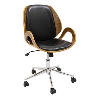 Retro Style Wood and Leather Swivel Office Chair For Sale