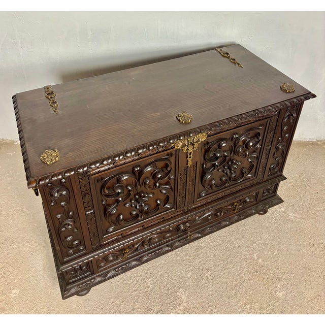 Spanish Carved Blanket Chest, 1920 For Sale - Image 12 of 17