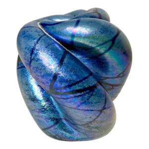 Vintage Hand Blown Charles v Ramsay Blue Iridescent Paperweight Vase Sculpture