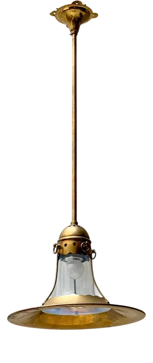 Arts and Crafts Brass Pendant with Blown Glass Shade, 1900s