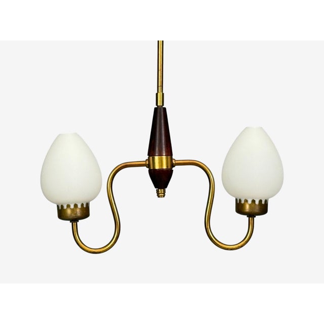 Swedish Modern, Pendant Light, Wood, Brass, Glass, 1960s For Sale In New York - Image 6 of 9