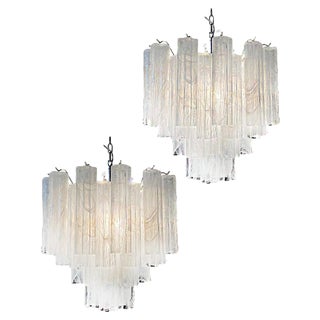 Alabaster White Glass Tubes Chandelier, 1980s For Sale