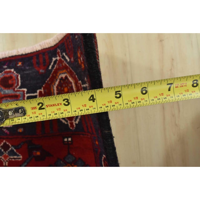 Hamedan Runner 3’6” X 9’8” Red Wool Vintage Tribal Hand-Knotted Oriental Rug For Sale - Image 12 of 14