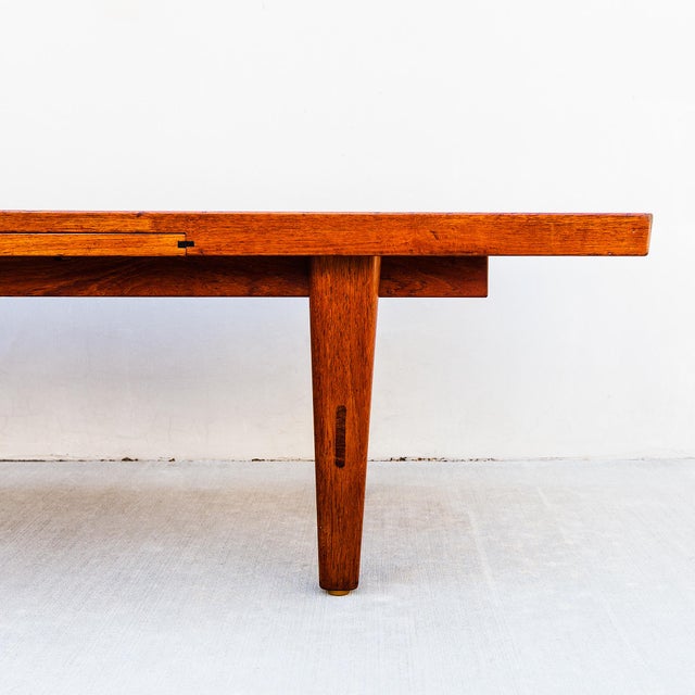 Large 1960s Danish Modern Studio Crafted Teak Coffee Table With Hidden Drink Trays For Sale In Los Angeles - Image 6 of 16