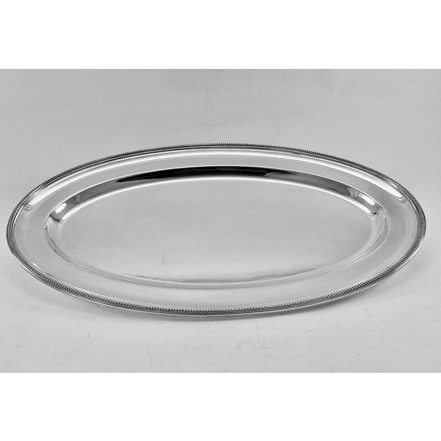 Mappin & Webb 1960 Vintage Mappin & Webb Set of 4 Piece Exceptional Quality Silver Platters With Bead & Plain Pattern, Applied Border. For Sale - Image 4 of 16