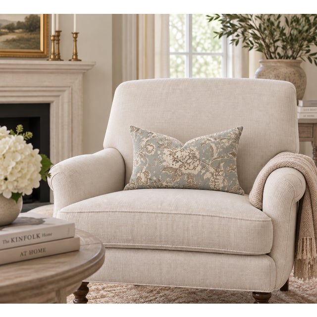 French Blue & Fawn Gray Designer Pillows — 14" x 20" Bring luxury and timeless elegance to your space with this beautiful...